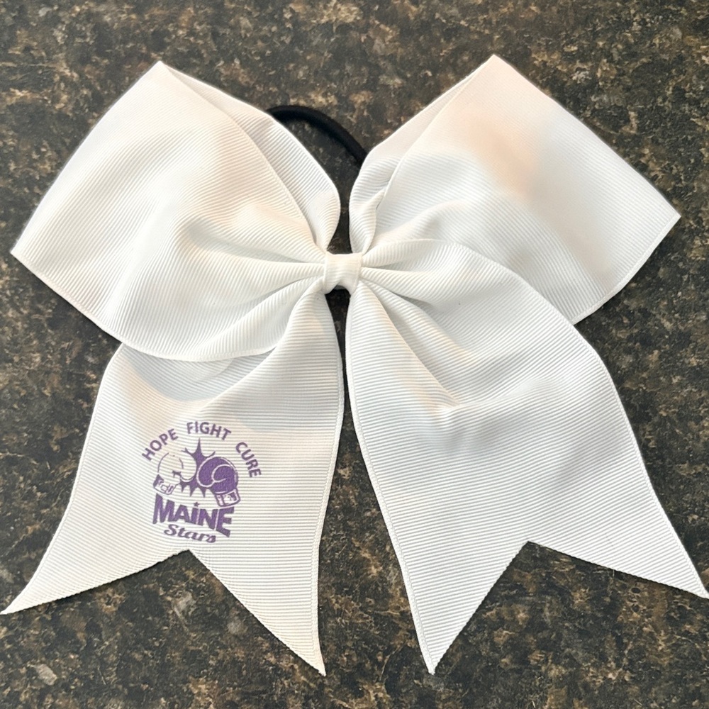 White Maine Stars Cheer Hair Bow with Purple Logo